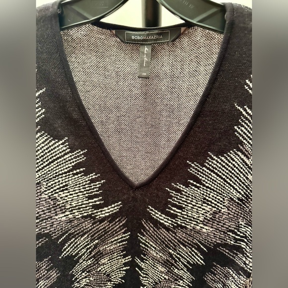 BCBGMAXAZRIA Katia Silk Blend A-Line Knit Dress, Black and Neutrals, XS - Picture 2 of 8